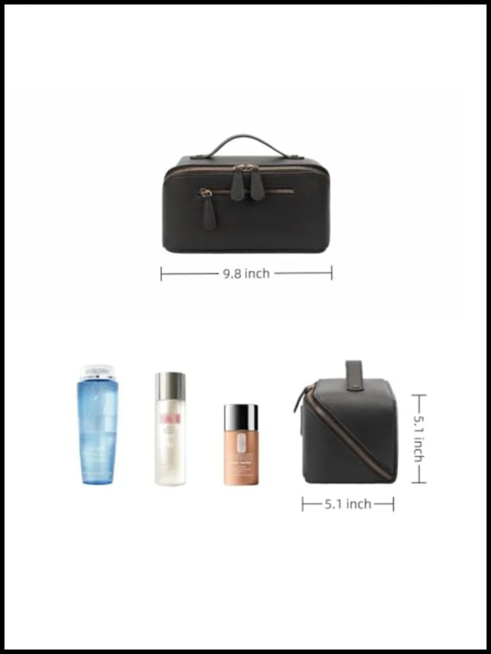 PU Leather Waterproof Travel Makeup Bag with Dividers and Handle